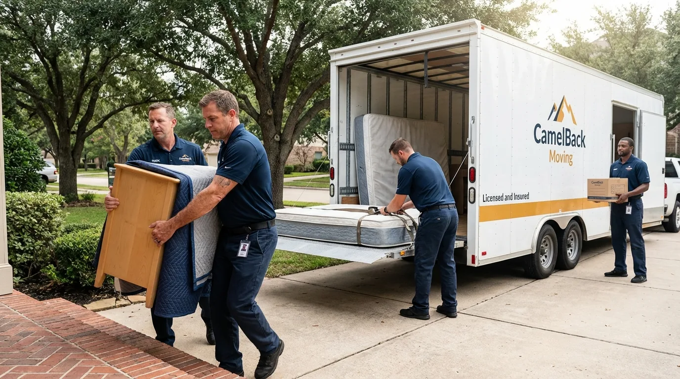 Crew loading residential truck for cross-state move from Sherrill, NY